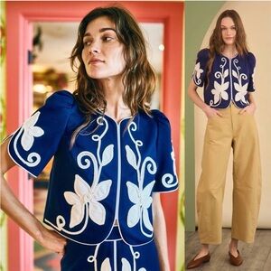 Hunter Bell Beeson Top - Navy Blue Floral Embroidered Jacket